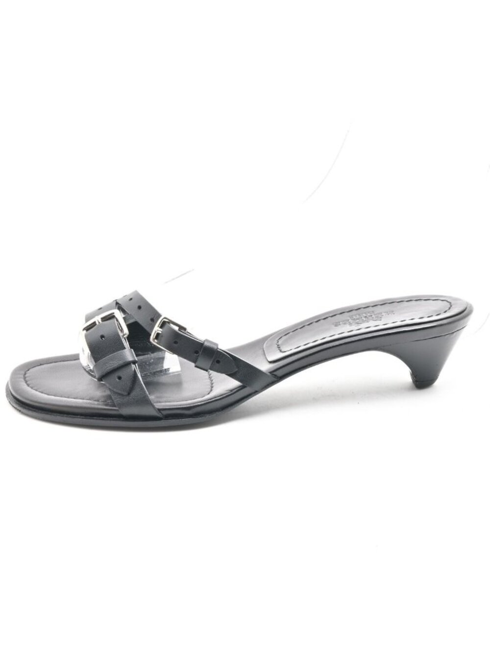 Hermes Sandals Black Silver Double Belt Leather